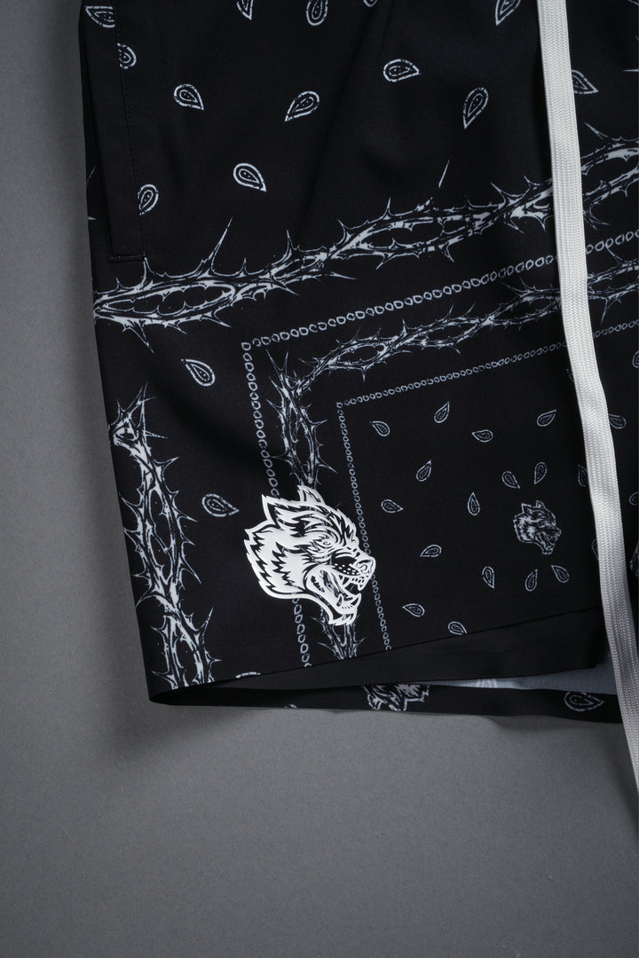 Dual Compression Shorts in Black/White Thorn Paisley