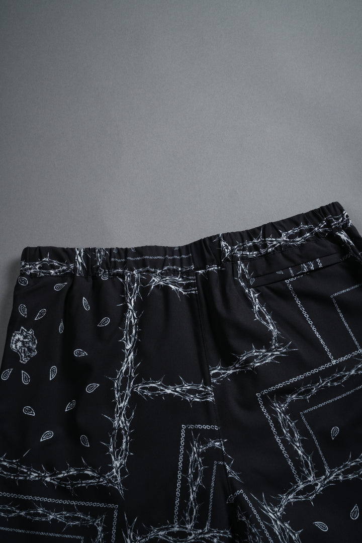 Dual Compression Shorts in Black/White Thorn Paisley
