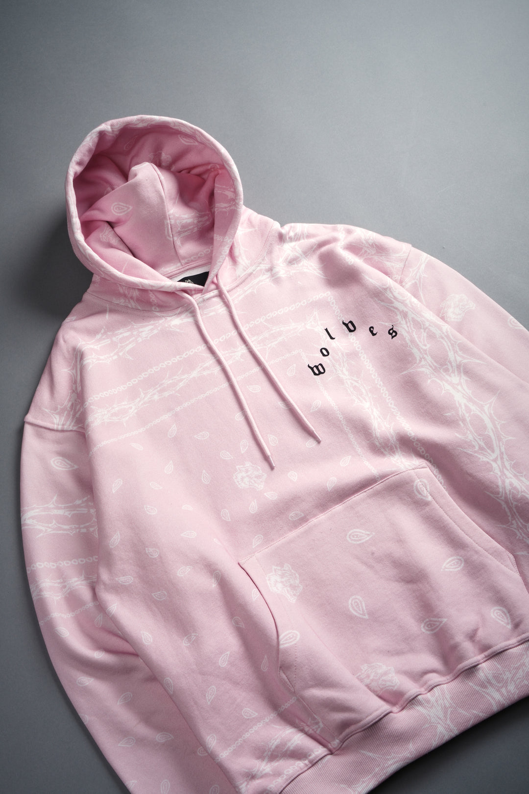 Wolves Pyramid "Bishop" Hoodie in Blush Pink Thorn Paisley