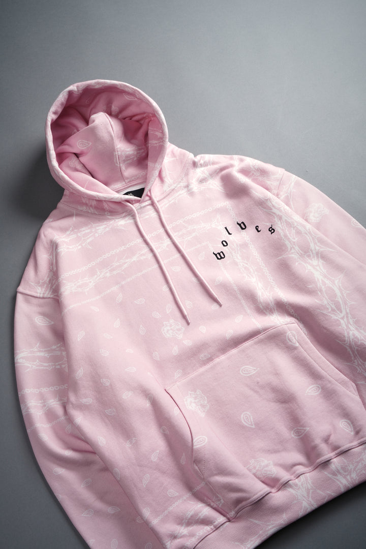 Wolves Pyramid "Bishop" Hoodie in Blush Pink Thorn Paisley