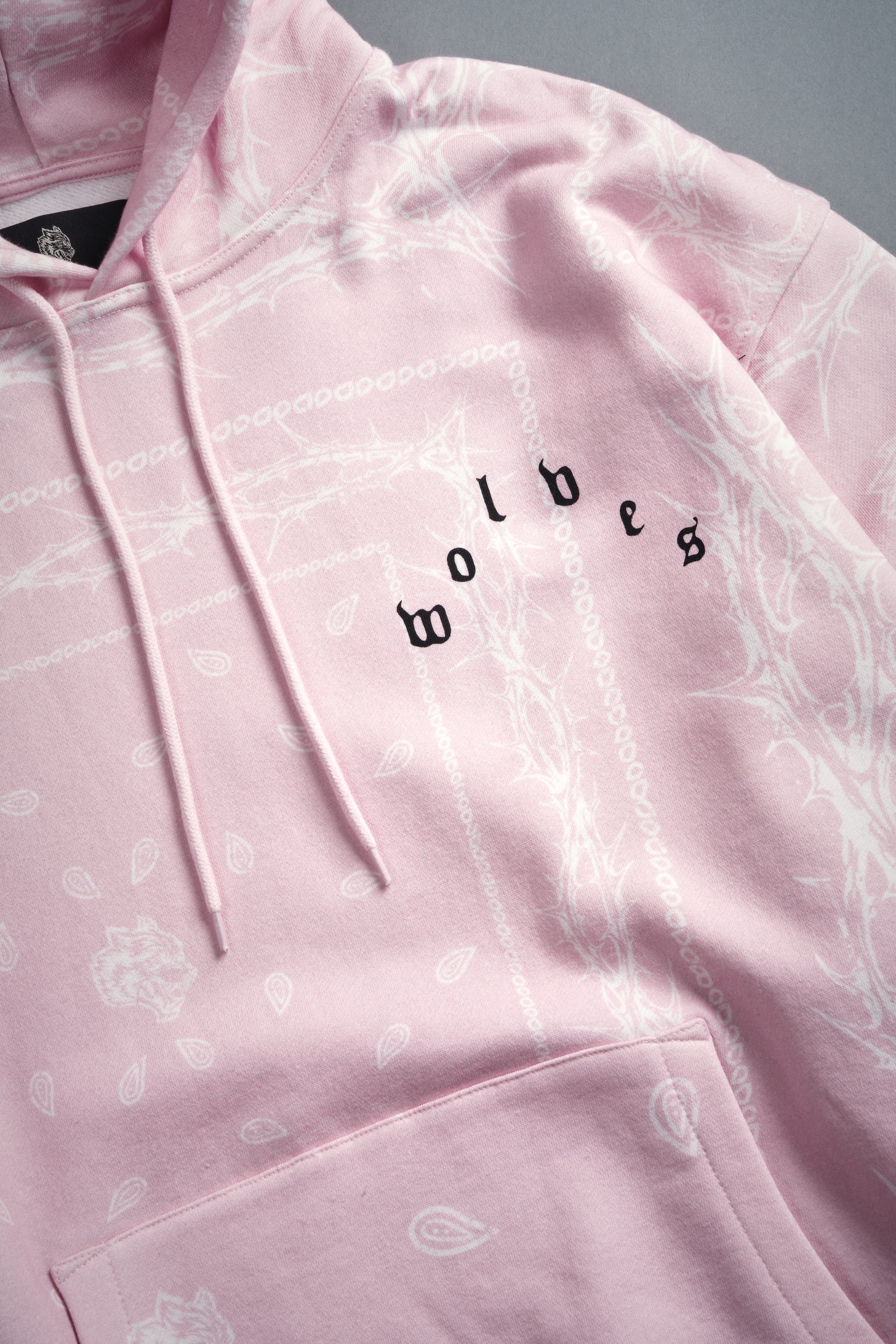 Wolves Pyramid "Bishop" Hoodie in Blush Pink Thorn Paisley