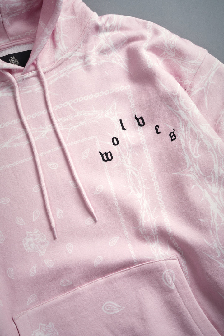 Wolves Pyramid "Bishop" Hoodie in Blush Pink Thorn Paisley