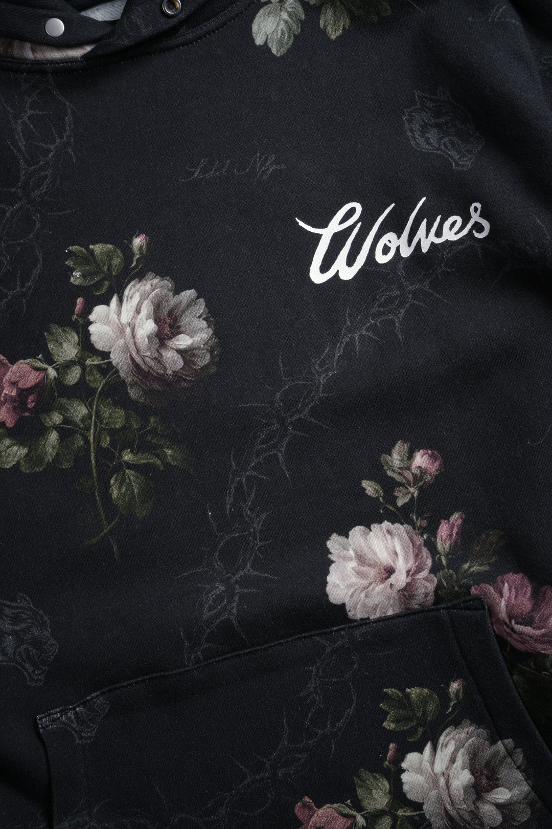 Wolves Script "Pierce" Hoodie in Black Rose Thorn