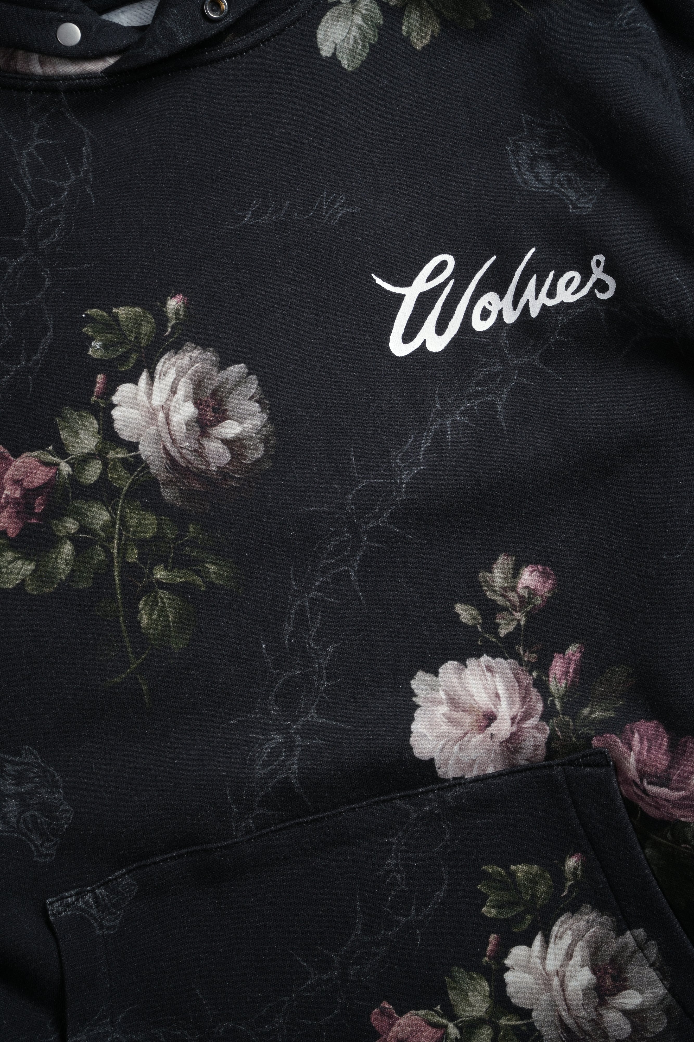 Wolves Script "Pierce" Hoodie in Black Rose Thorn
