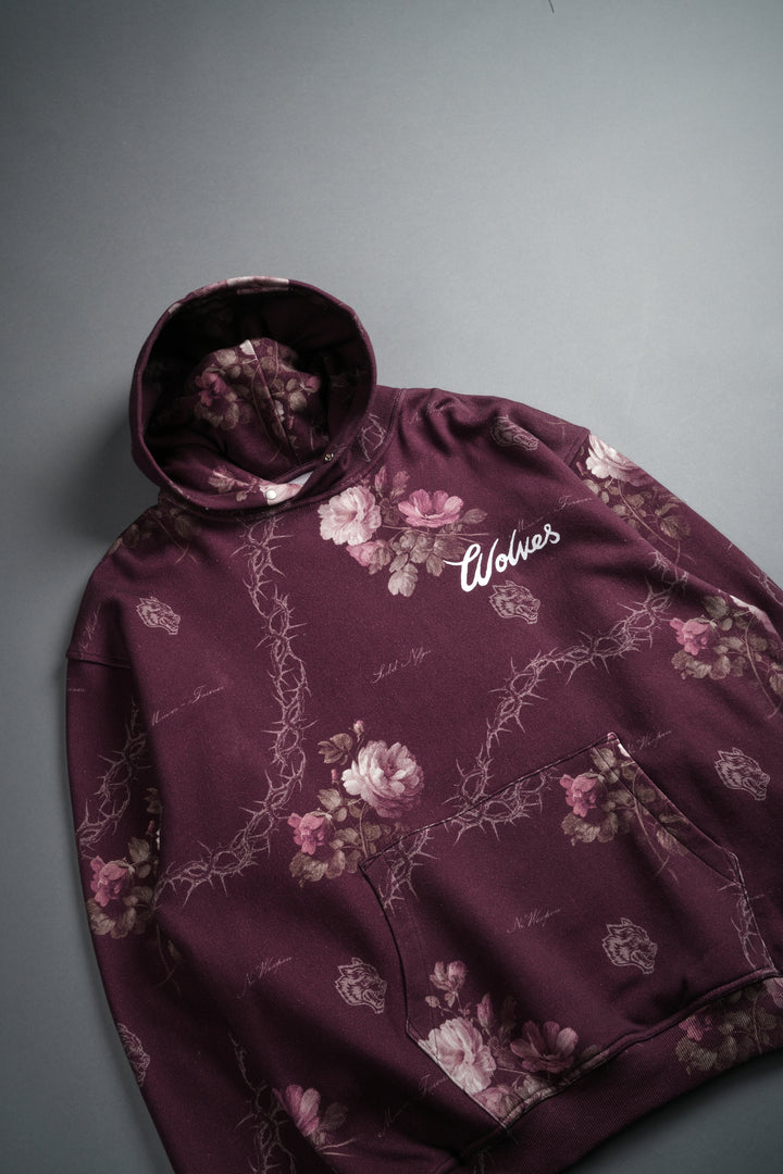 Wolves Script "Pierce" Hoodie in Cherry Wine Rose Thorn