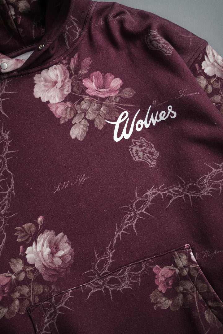 Wolves Script "Pierce" Hoodie in Cherry Wine Rose Thorn