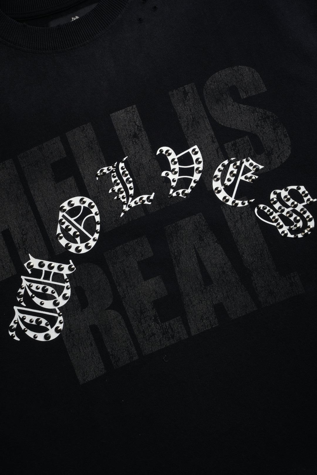 Hell is Real Distressed Grunge Mid-Length Raw Hem Muscle Tee in Black Drift Wash