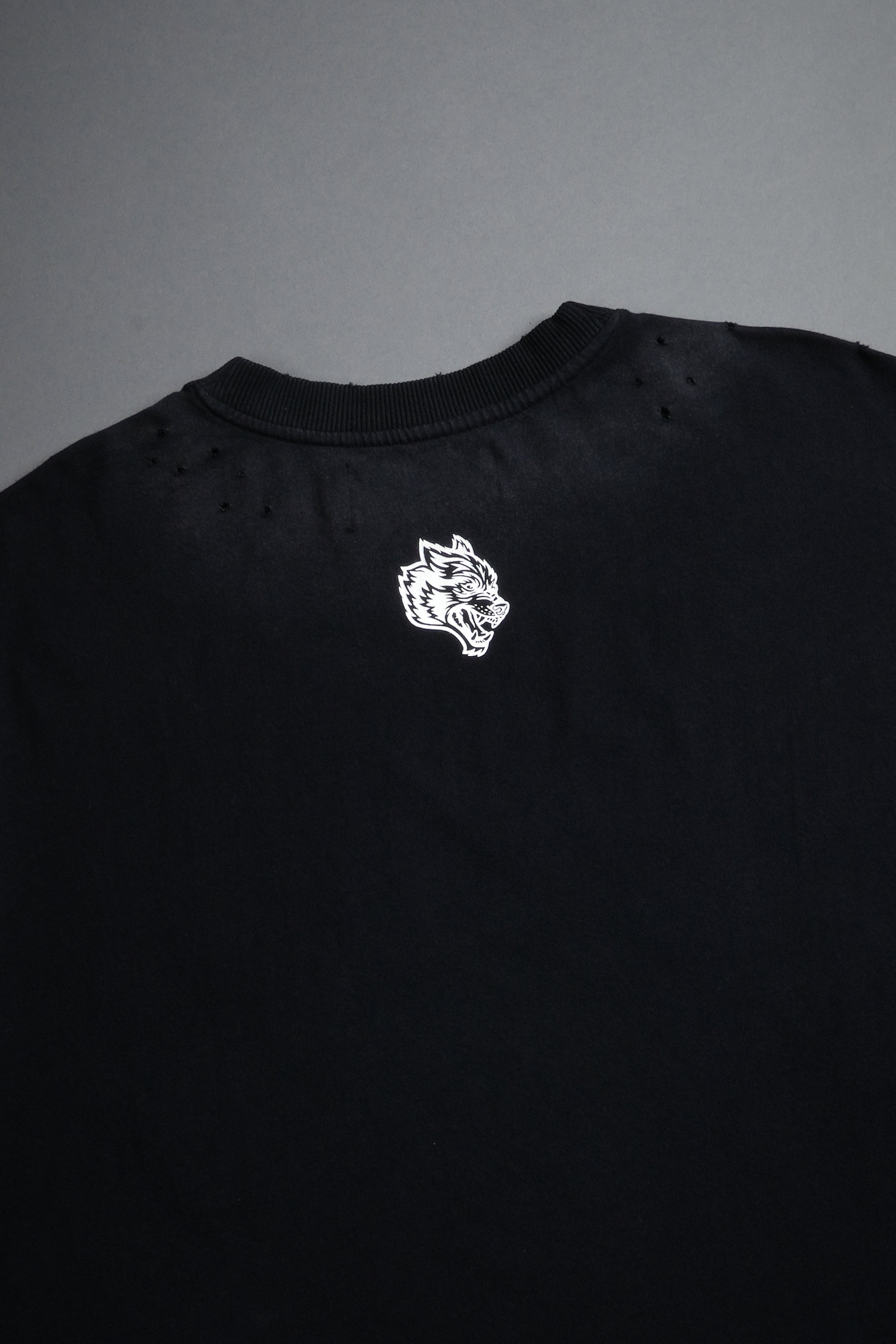 Hell is Real Distressed Grunge Mid-Length Raw Hem Muscle Tee in Black Drift Wash