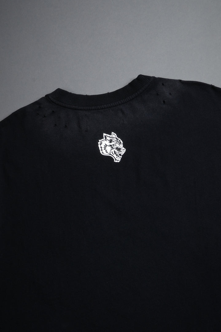 Hell is Real Distressed Grunge Mid-Length Raw Hem Muscle Tee in Black Drift Wash