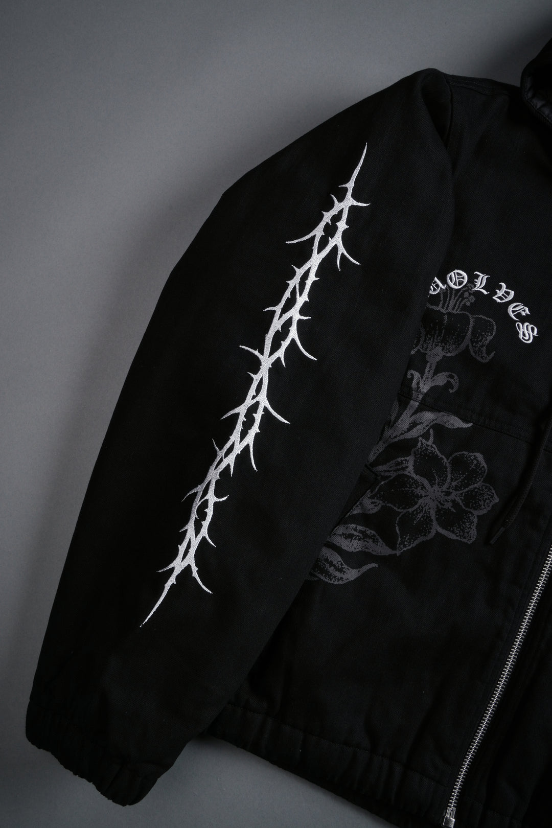 Wolves Pray Calaway Jacket in Distressed Black