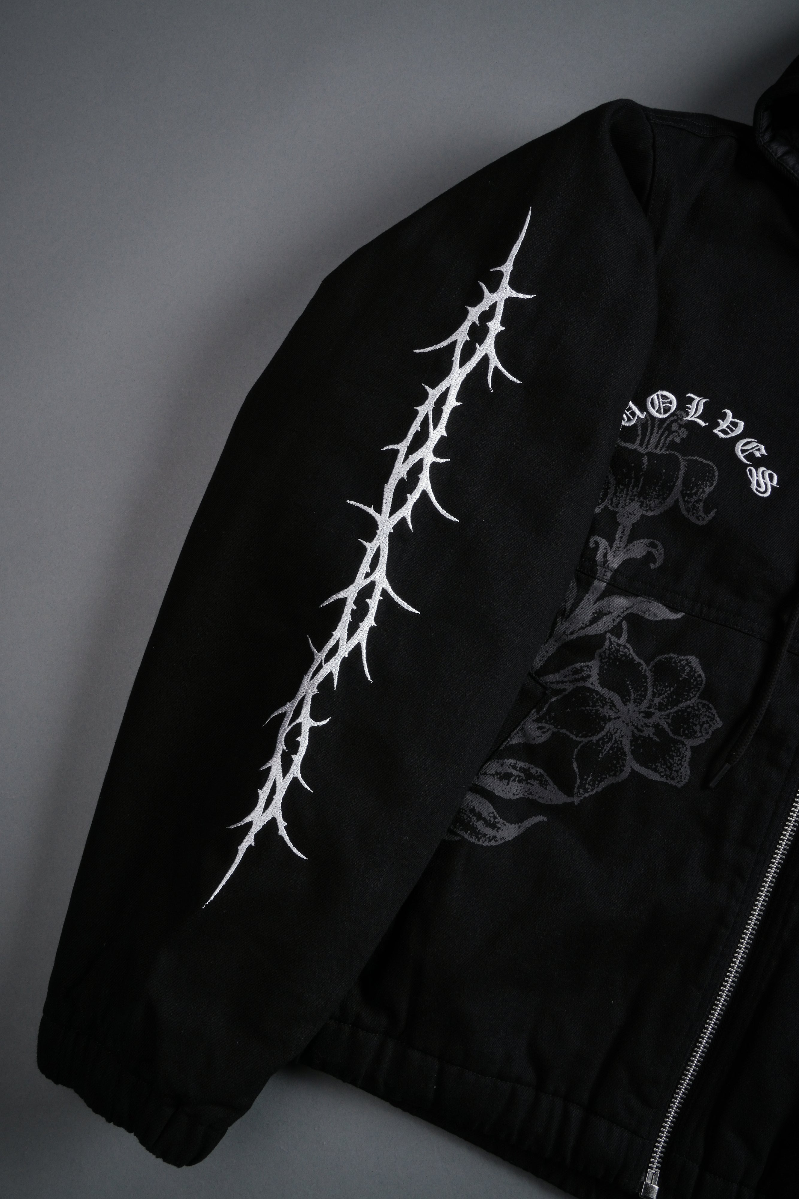 Wolves Pray Calaway Jacket in Distressed Black