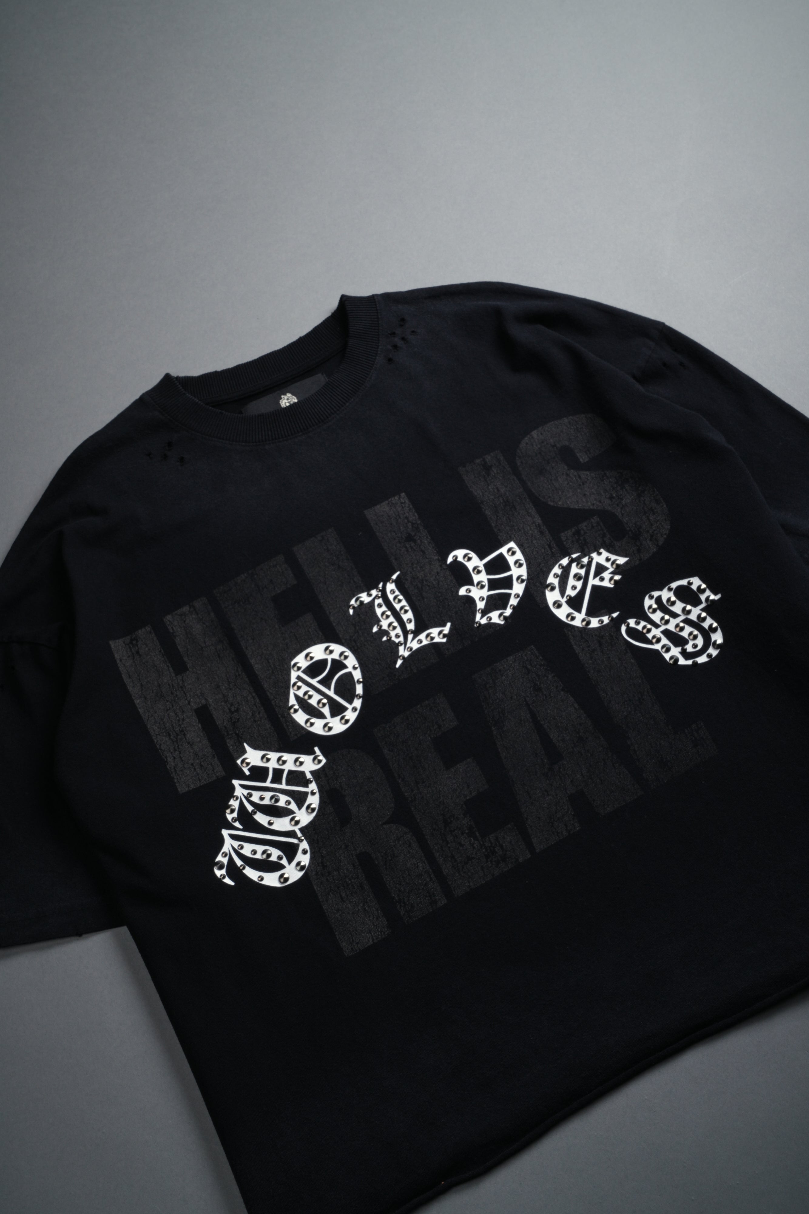 Hell is Real Distressed Grunge "Box Cut" Tee V2 in Black Drift Wash