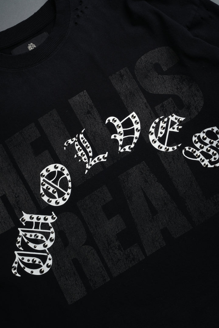 Hell is Real Distressed Grunge "Box Cut" Tee V2 in Black Drift Wash