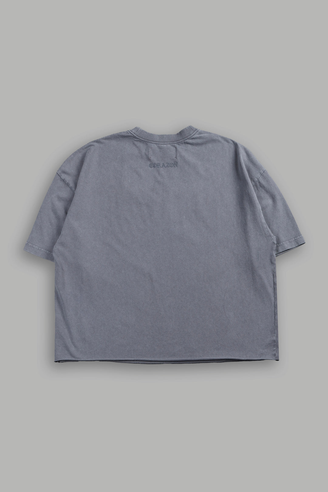 El Rosario Grunge Raw Hem Box Cut Tee In Slate Gray