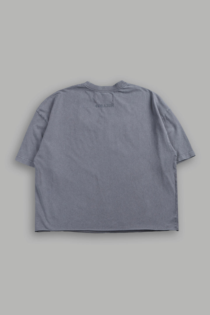 El Rosario Grunge Raw Hem Box Cut Tee In Slate Gray