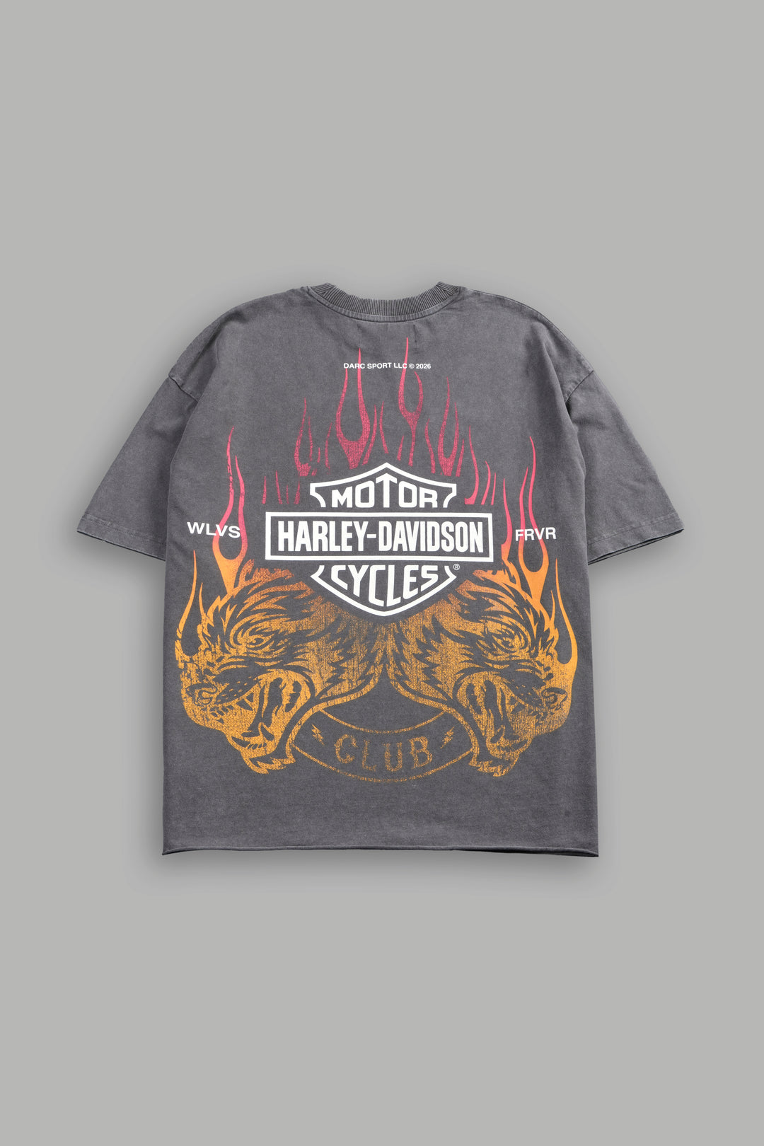Rising Sun Grunge Mid Length Raw Hem Tee in Slate Gray