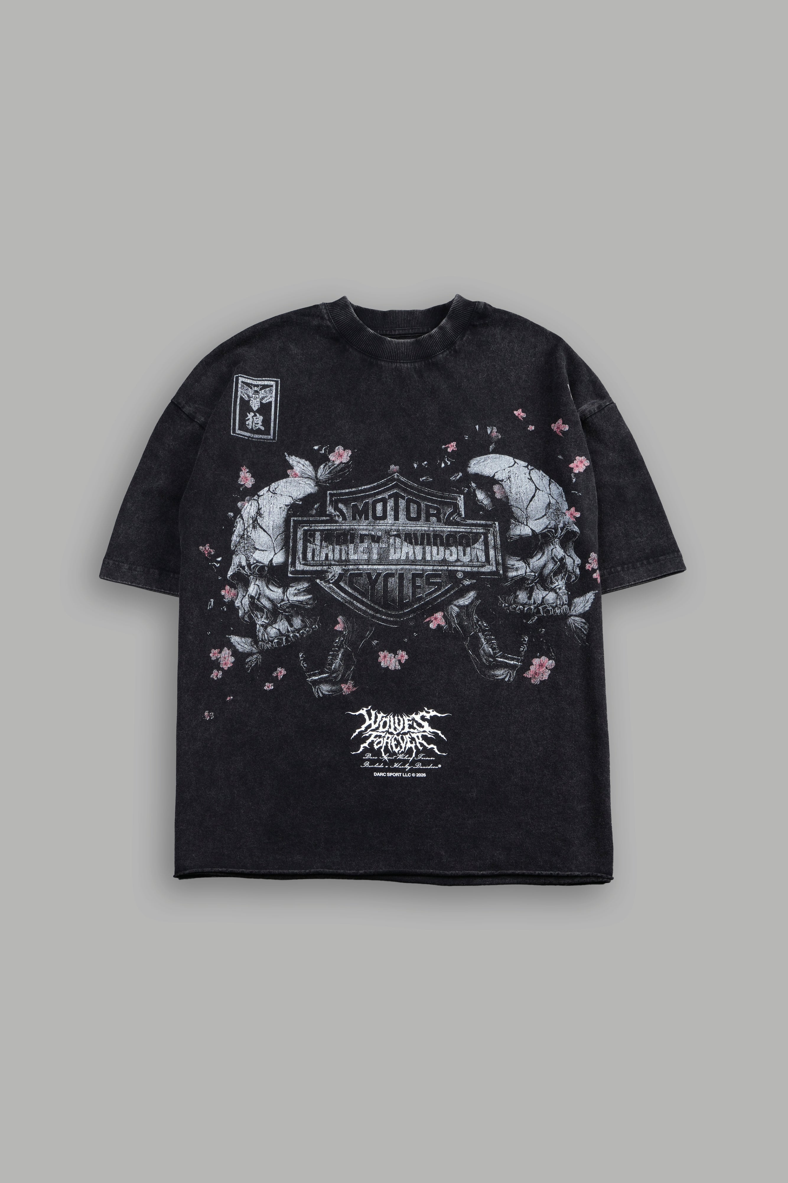 Shattered Bushido Grunge Mid Length Raw Hem Tee in Black