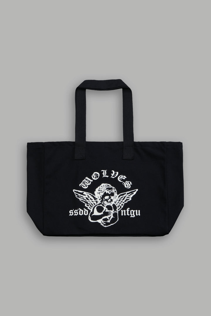 Shielded Heart Canvas Tote Bag in Black