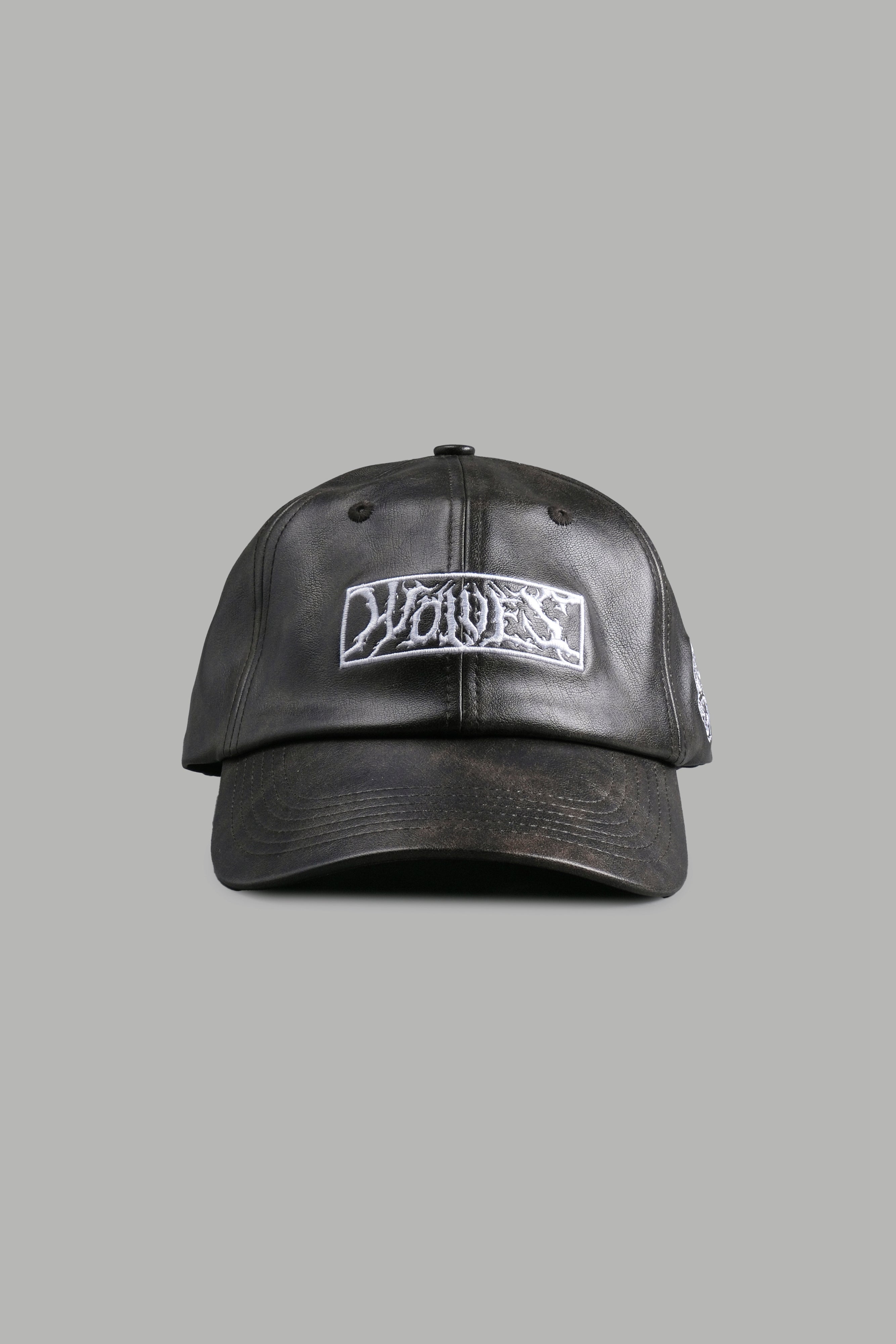 Midnight Wolves Faux Leather Dad Hat in Black