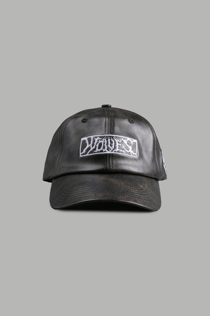 Midnight Wolves Faux Leather Dad Hat in Black