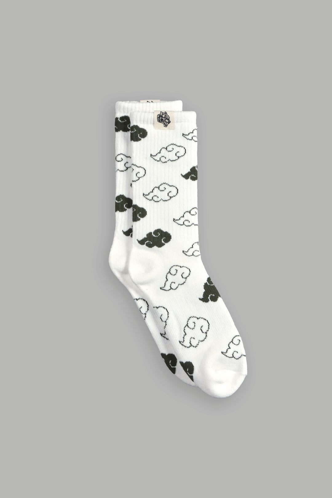 Wolf Clouds Classic Socks in Cream/Pine Green