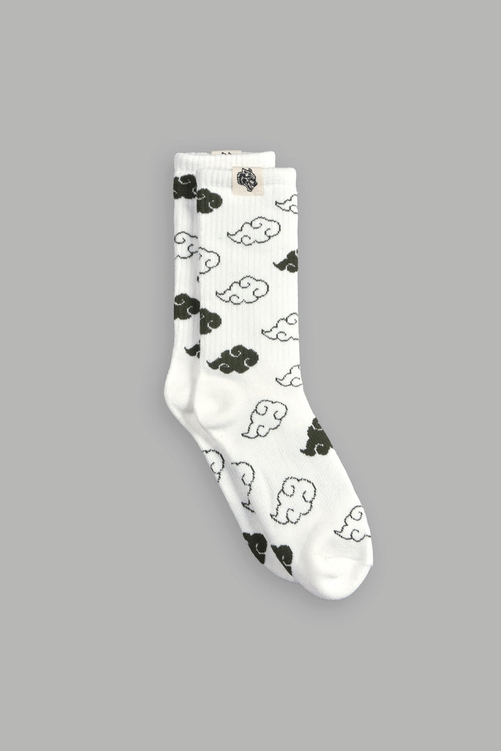 Wolf Clouds Classic Socks in Cream/Pine Green