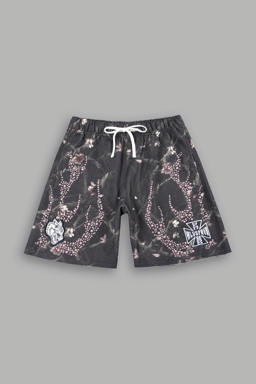 Midnight Bloom Raw Hem Oversized Post Lounge Sweat Shorts In All Of Us Camo