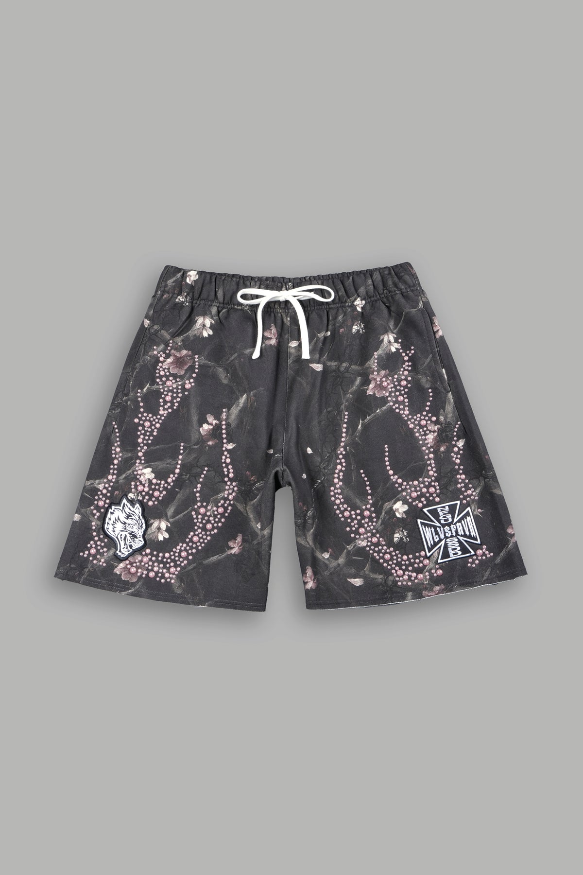 Midnight Bloom Raw Hem Oversized Post Lounge Sweat Shorts In All Of Us Camo