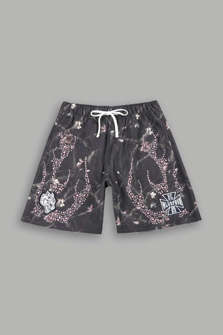 Midnight Bloom Raw Hem Oversized Post Lounge Sweat Shorts In All Of Us Camo