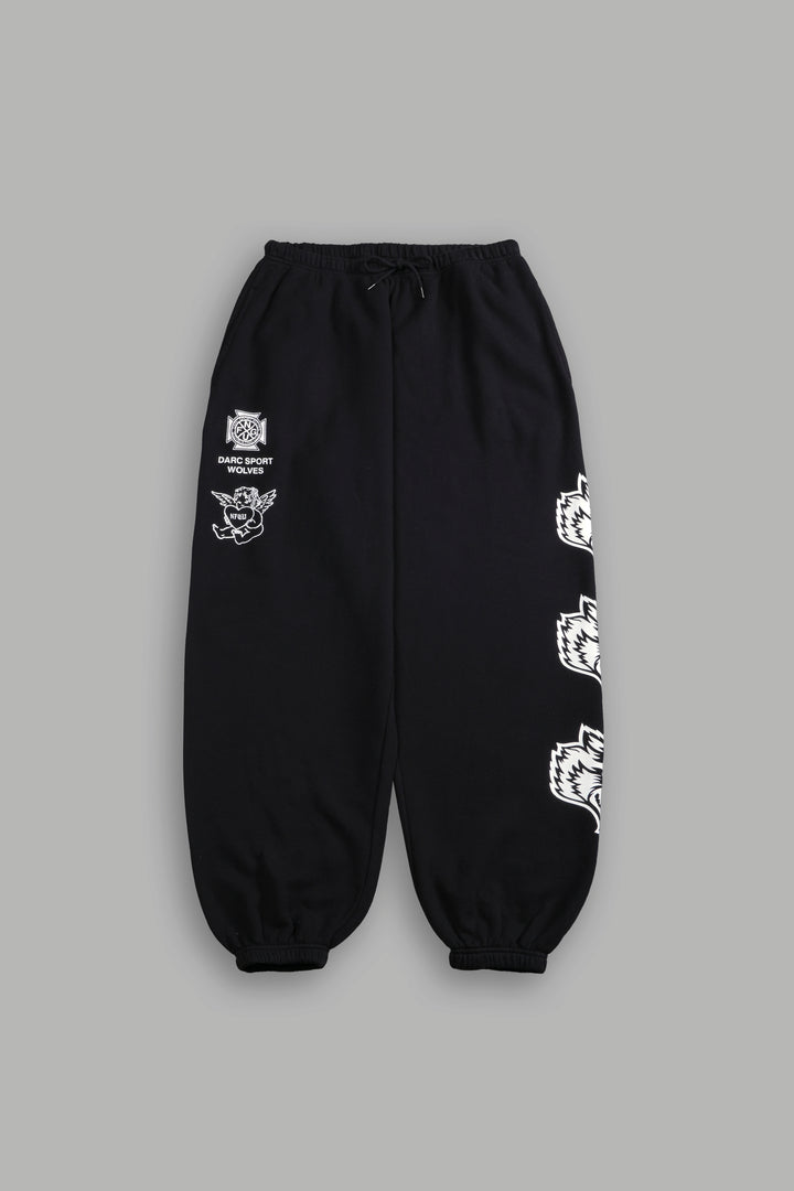 Heart Cherub Lightweight Lounger Sweat Pants in Black