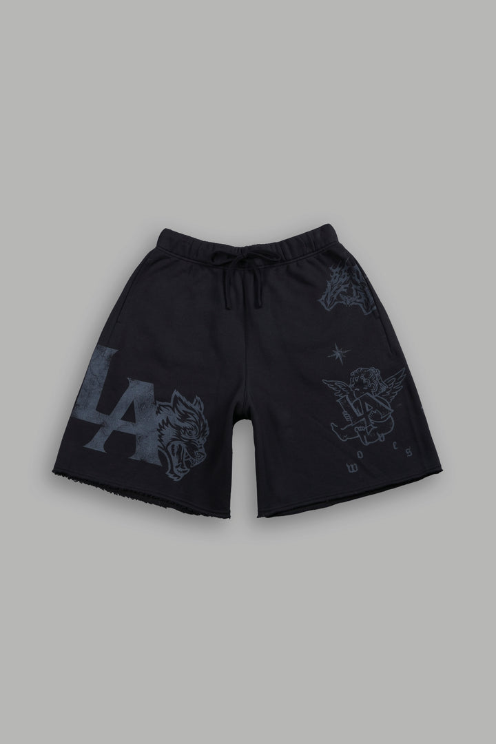Homage To La Raw Hem Oversized Post Lounge Sweat Shorts in Black