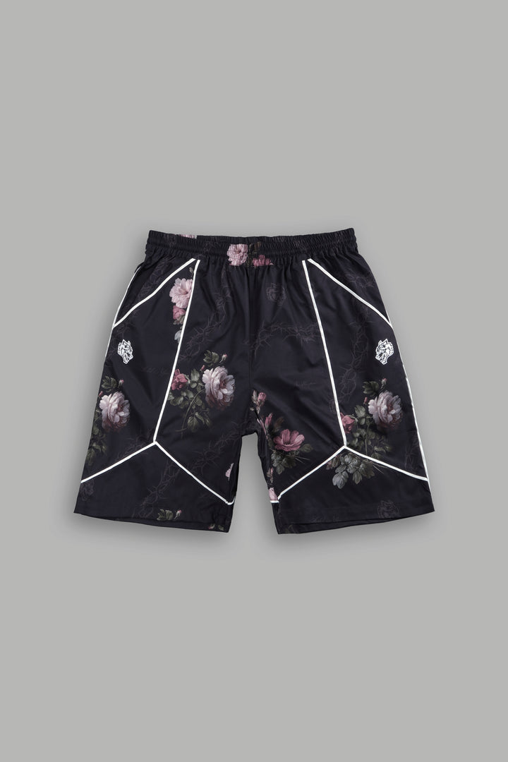 Dual Mens Quinn Track Shorts in Black Rose Thorn