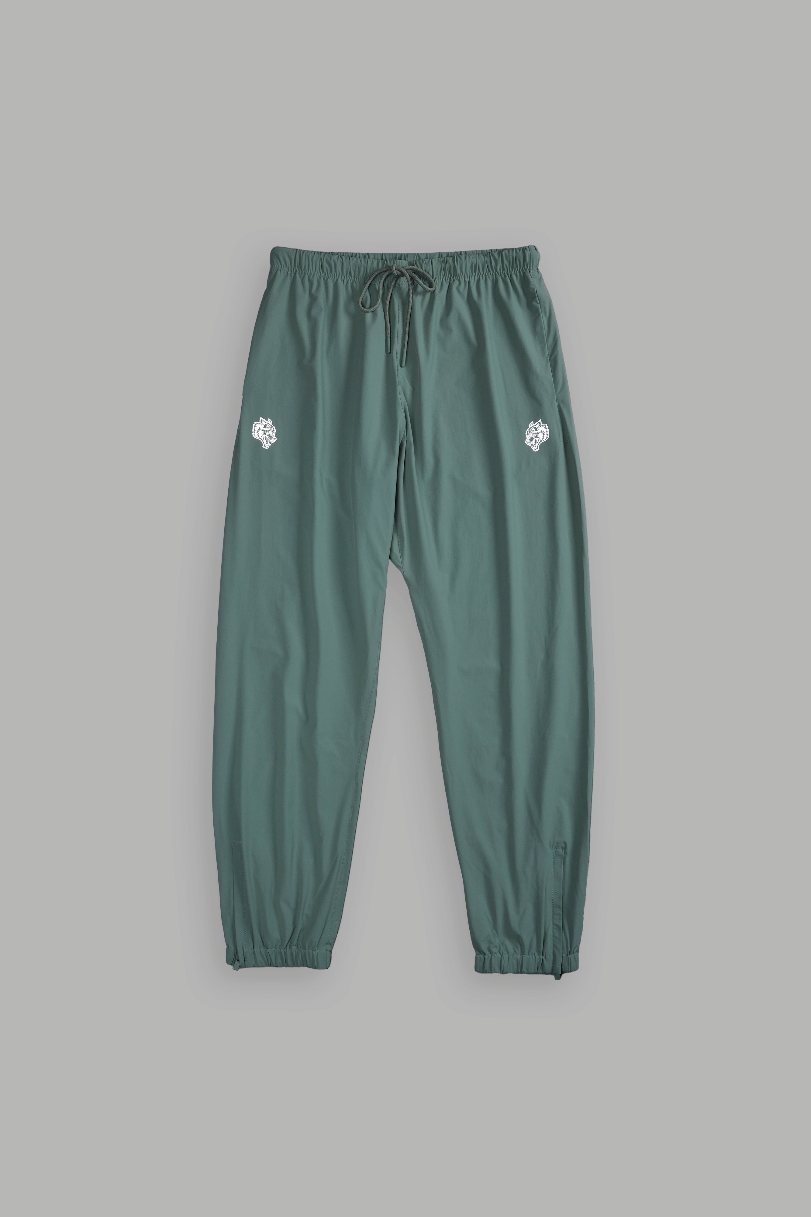 Dual Wolf Head Hybrid Nylon Track Pants in Hunter Green