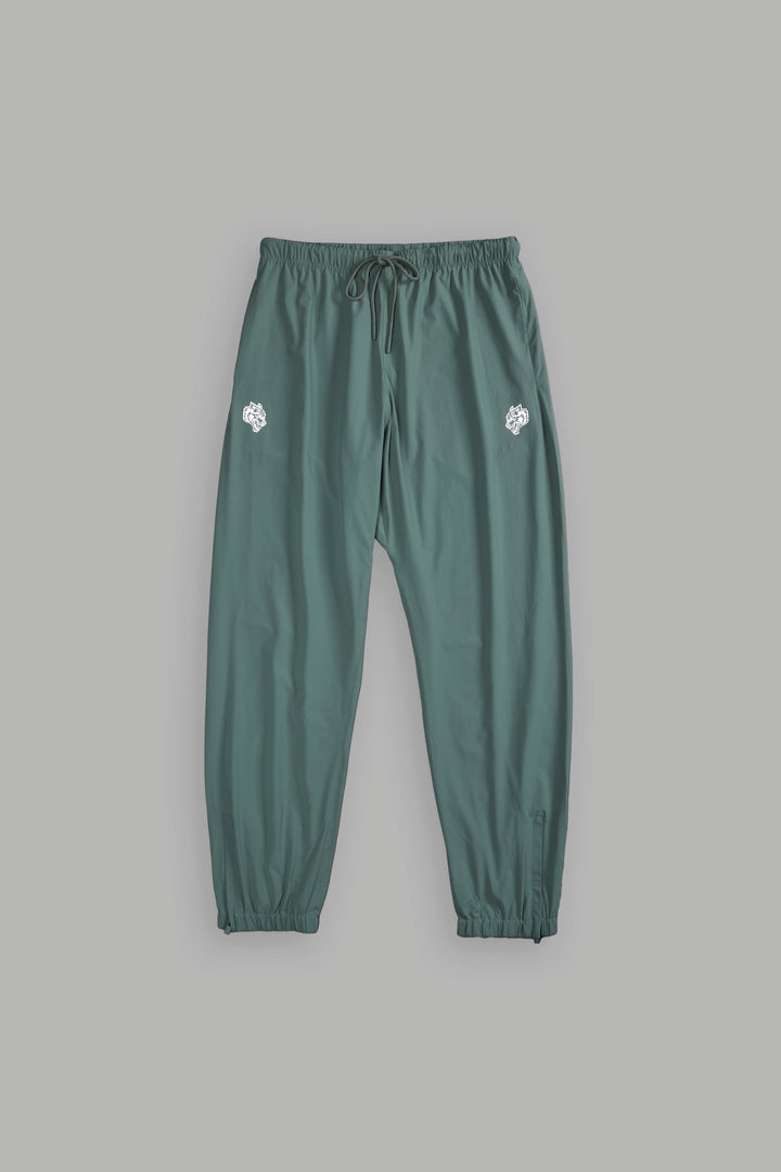 Dual Wolf Head Hybrid Nylon Track Pants in Hunter Green