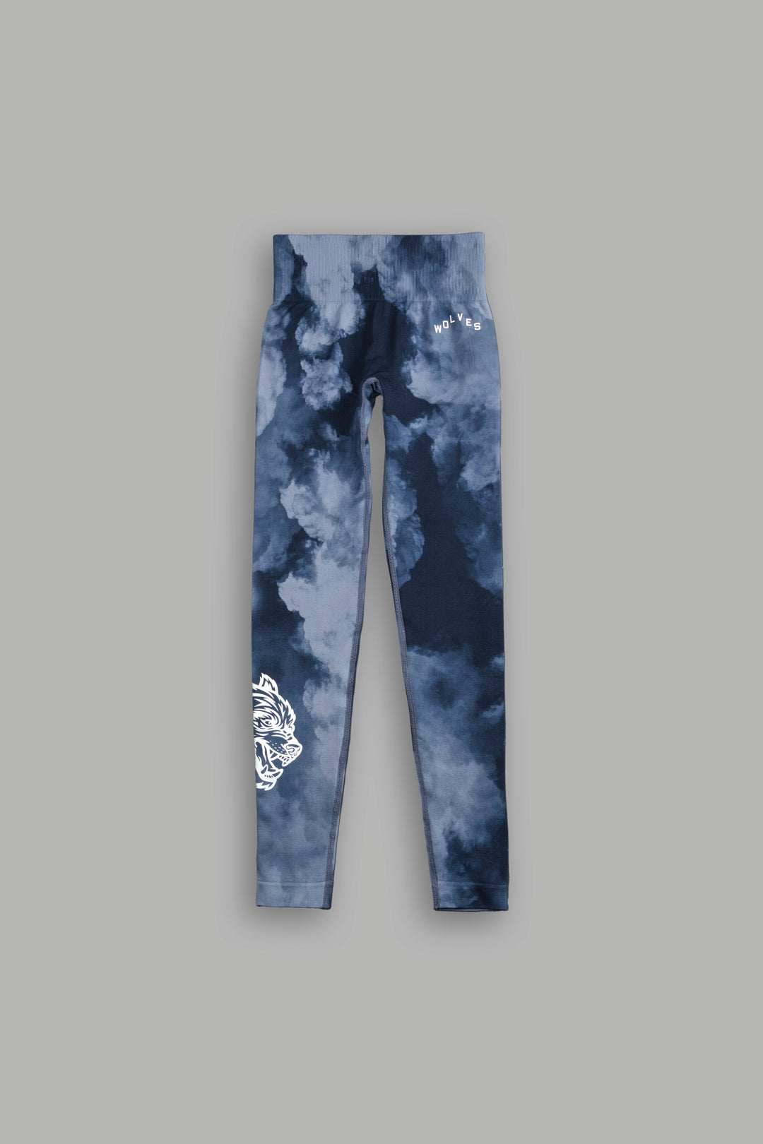 Wolves Pyramid "Everson Seamless" Scrunch Leggings in Darc Blue Big Ghost Clouds