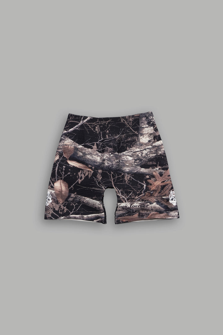 Dual Wolf Everson Seamless "Valencourt" Shorts in Darc Brown Woodland Camo