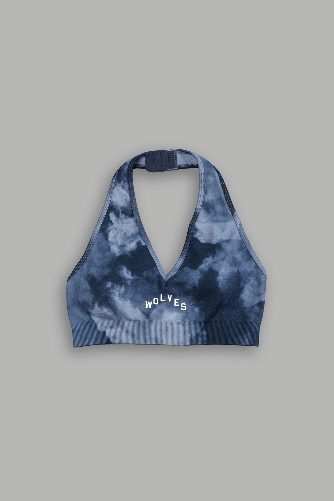 Wolves Pyramid "Everson Seamless" Halter Bra in Darc Blue Big Ghost Clouds