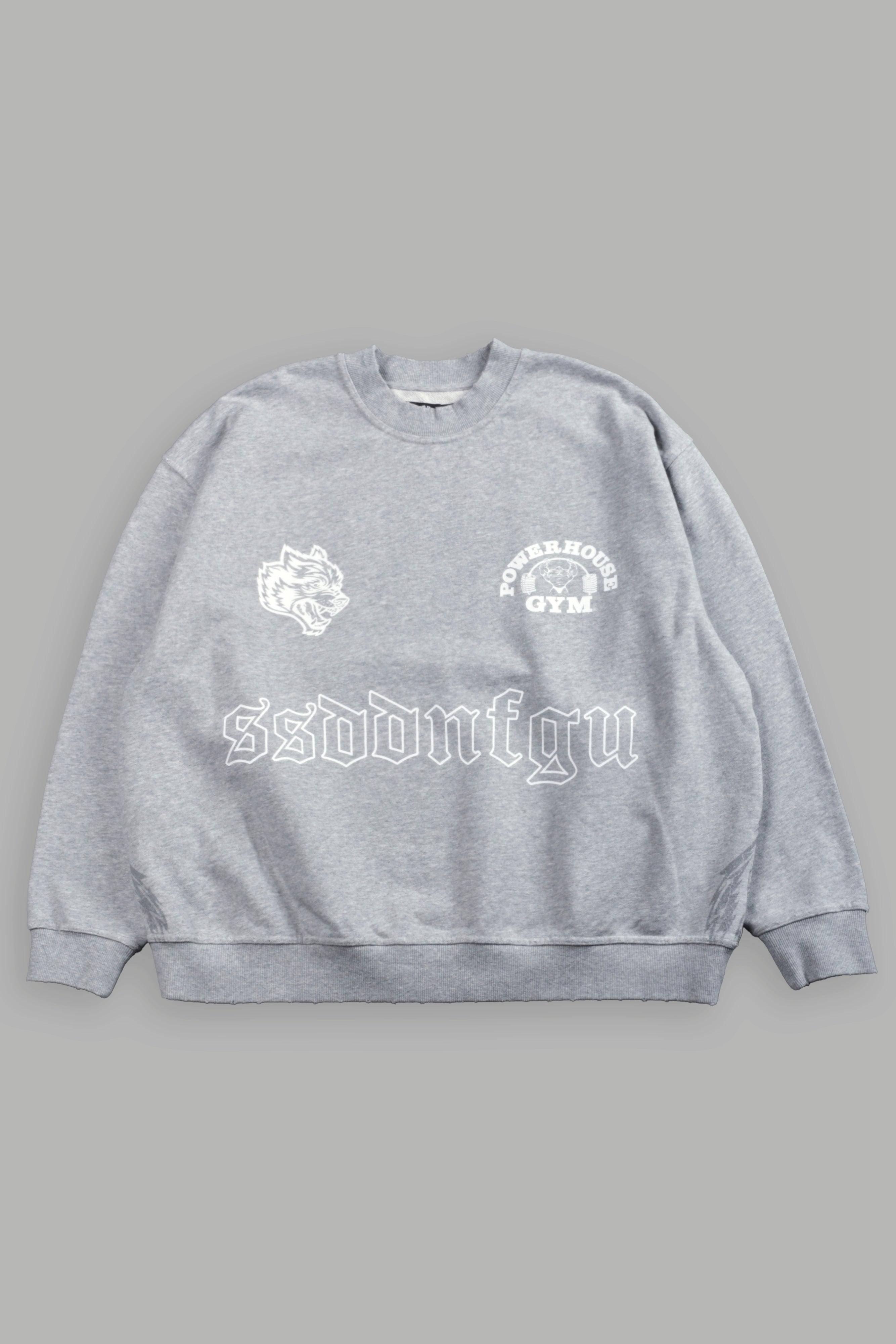 Powerhouse Moth Destroyed Oversized London Crewneck in Light Athletic Gray