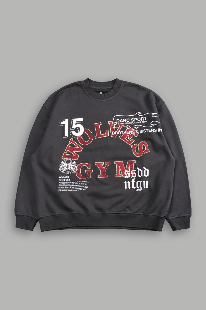 Wolves Gym V2 Grunge Oversized London Crewneck in Wolf Gray