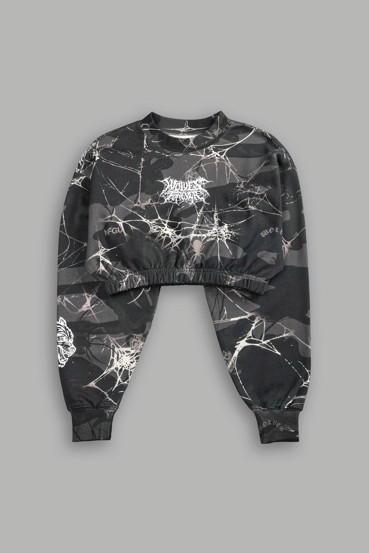 Darc Web "Gwen" (Cropped) Crewneck in Spider Camo