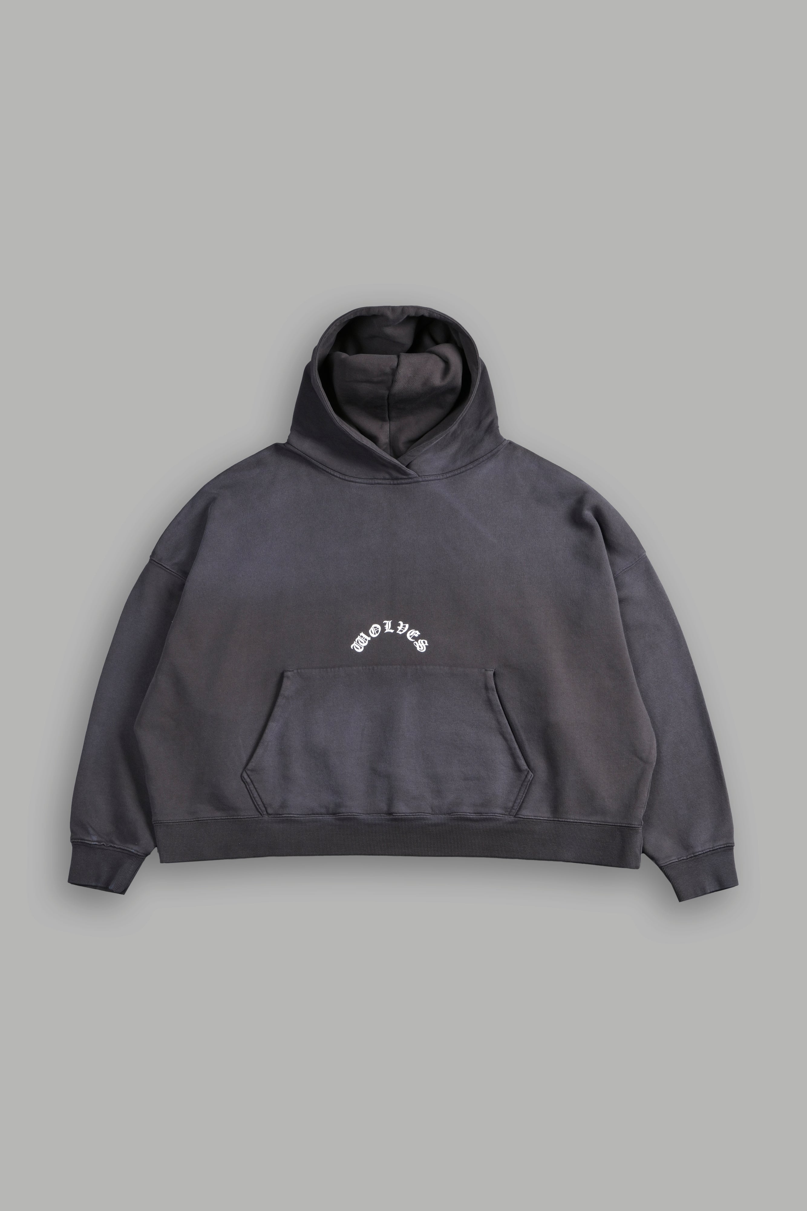 The Batman Forever Grunge "Gage Box Cut" Hoodie in Wolf Gray Drift Wash