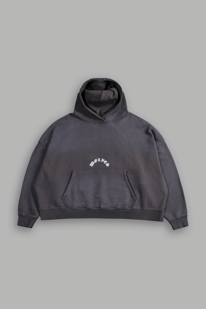 The Batman Forever Grunge "Gage Box Cut" Hoodie in Wolf Gray Drift Wash