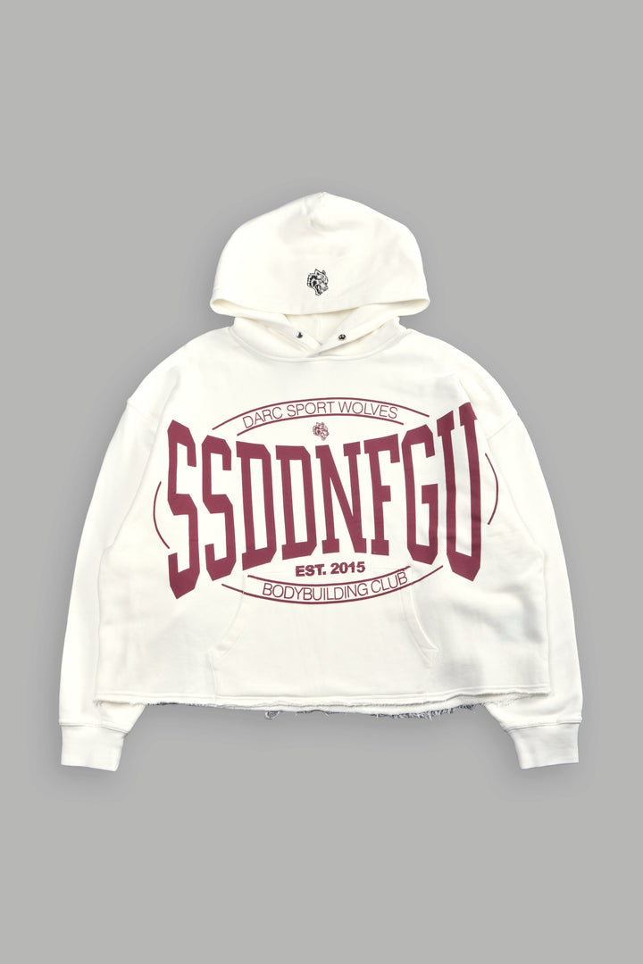 SSDDNFGU FRVR Raw Hem "Box Cut" Pierce Hoodie in Cream
