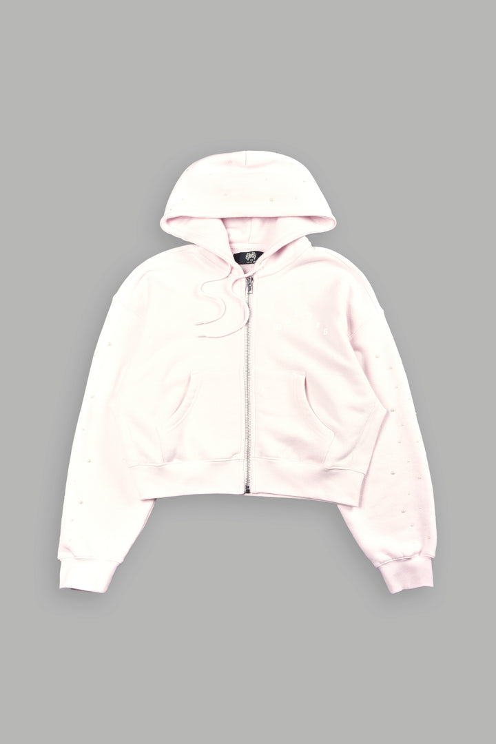 She Pearls Premium Sage Cropped Hoodie In Blush Pink