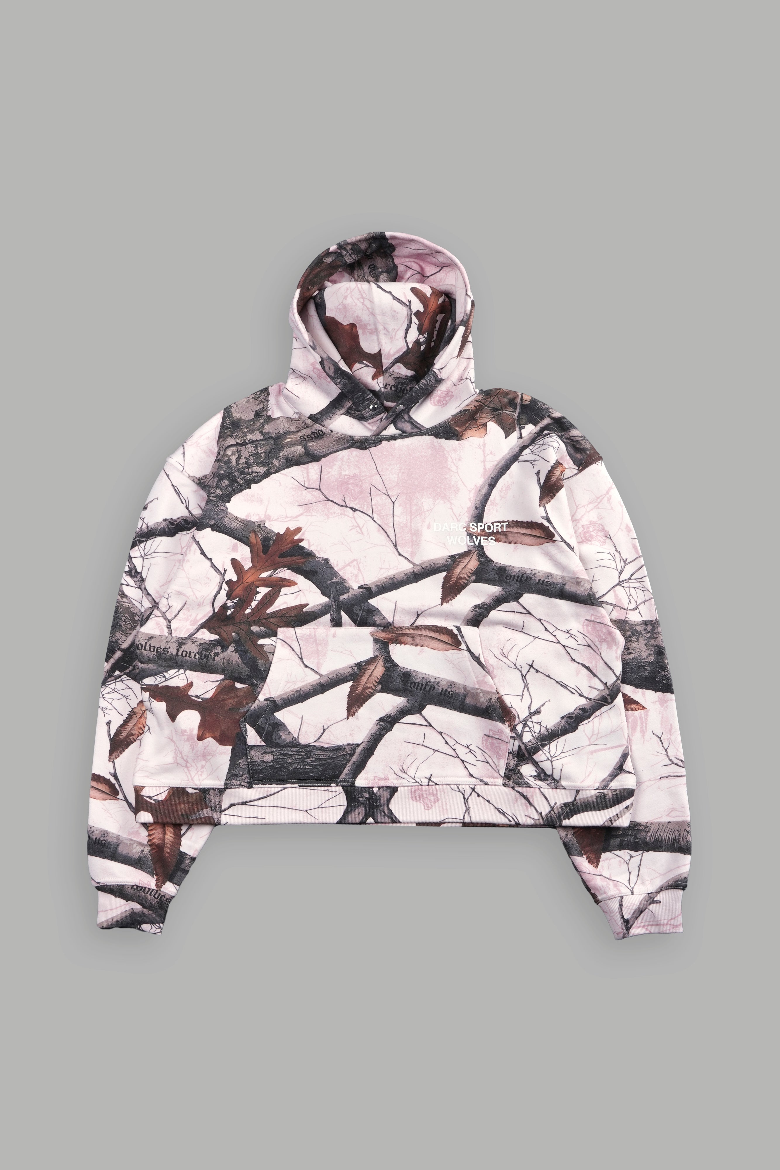 Darc Sport Wolves "Box Cut" Hoodie in Brown/Light Mauve Woodland Camo