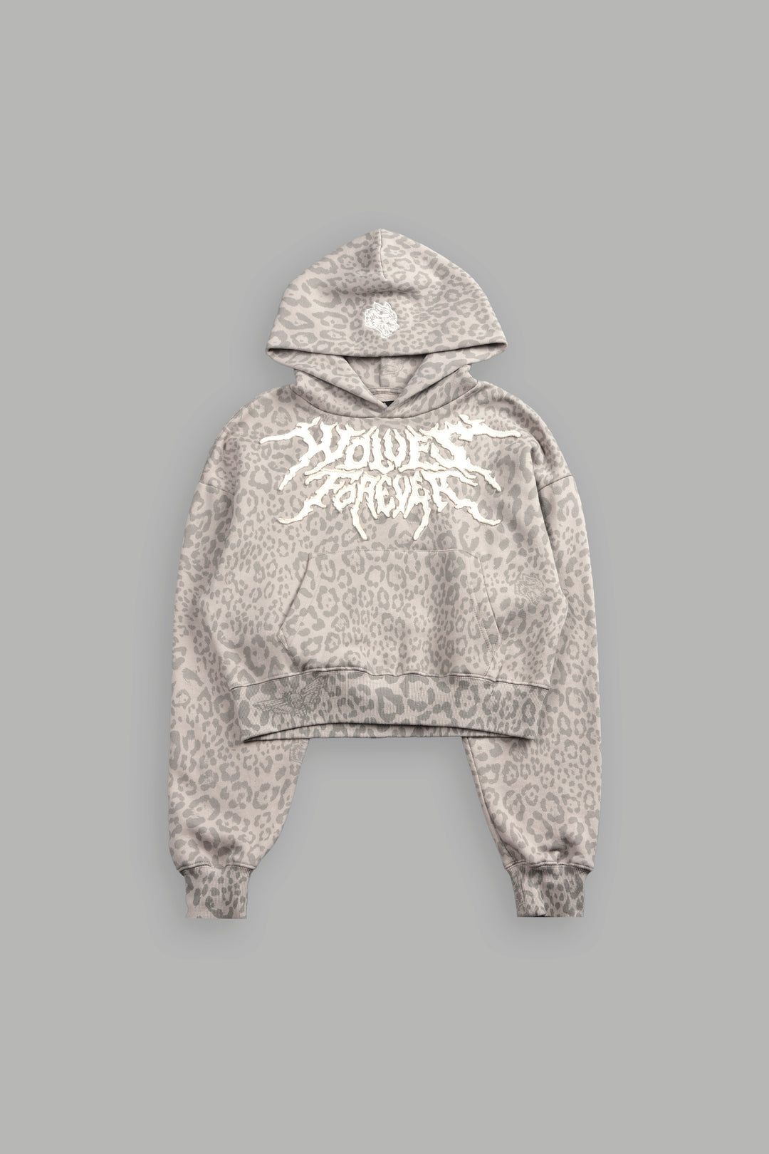 Forged From Iron Applique Owen Cropped Hoodie in Clay Leopard