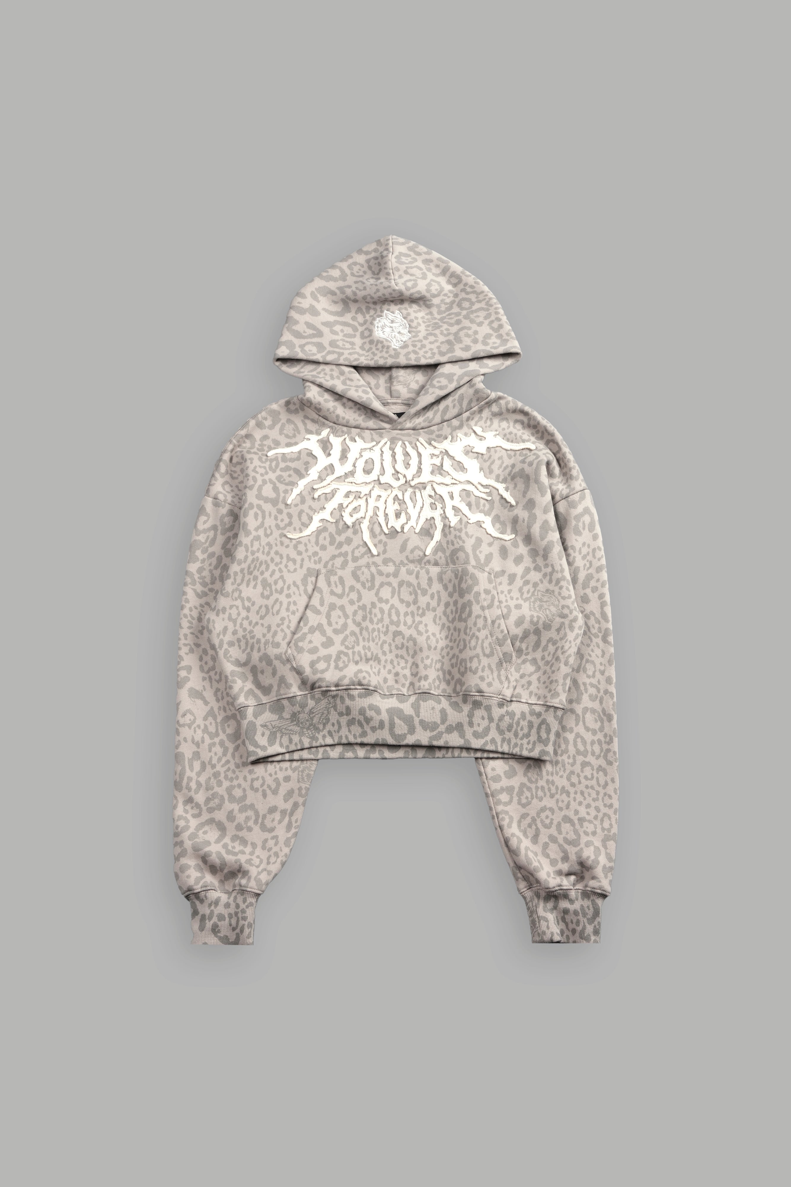 Forged From Iron Applique Owen Cropped Hoodie in Clay Leopard