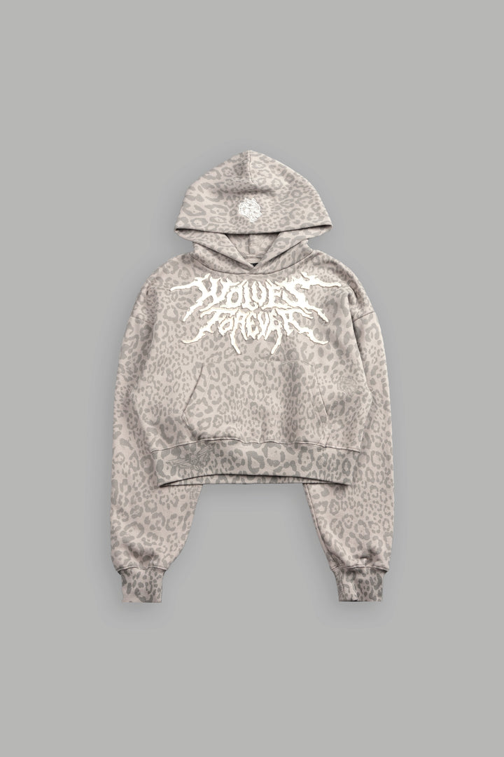 Forged From Iron Applique Owen Cropped Hoodie in Clay Leopard
