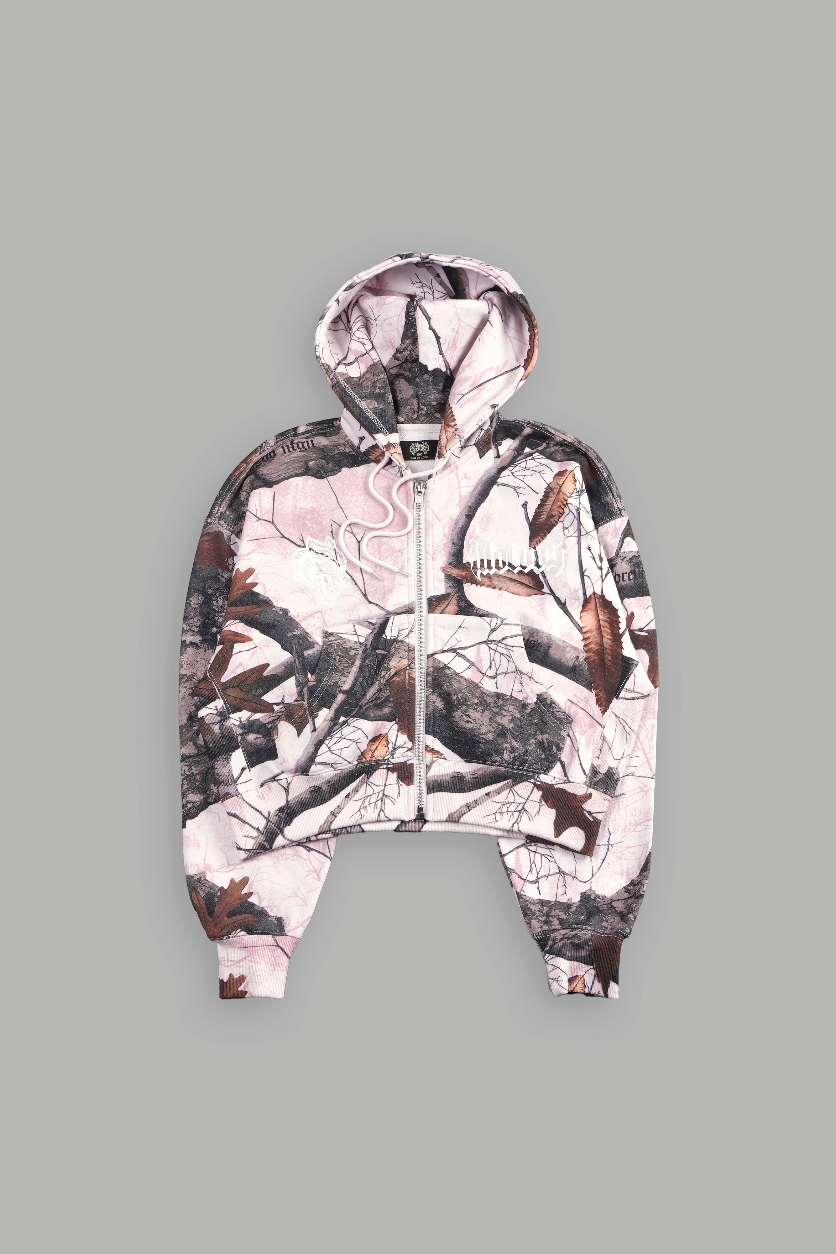 Our Passion "Sage" (Cropped) Zip Hoodie in Brown/Light Mauve Woodland Camo