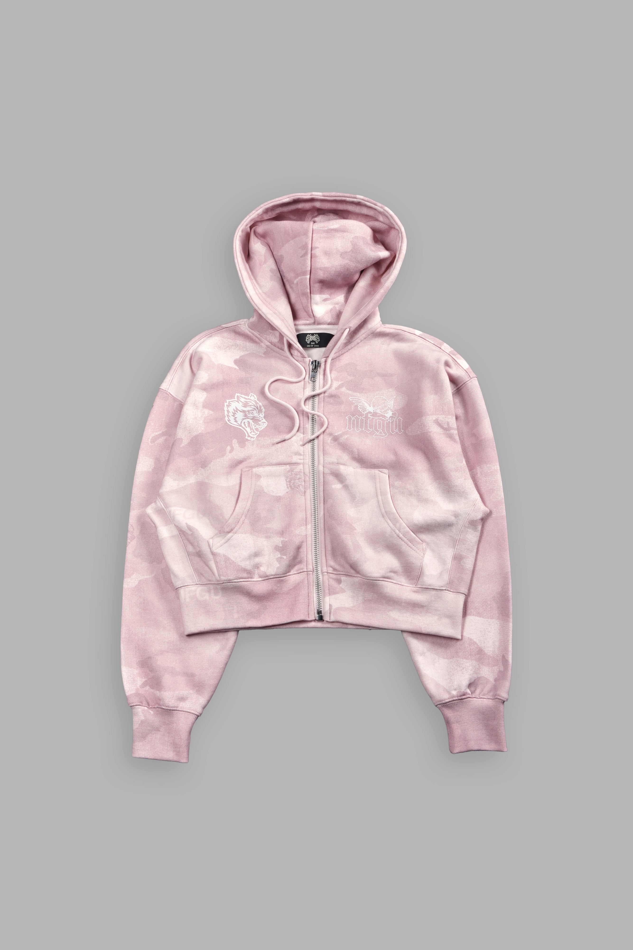 Cherub NFGU "Sage" Cropped Zip Hoodie in Blush Vintage Woodland Camo
